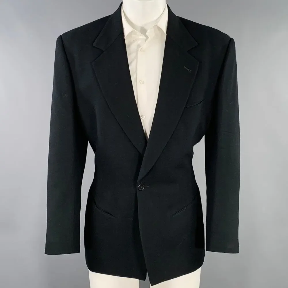 RICHARD TYLER Size 40 Black Crepe Wool Single Button Sport Coat